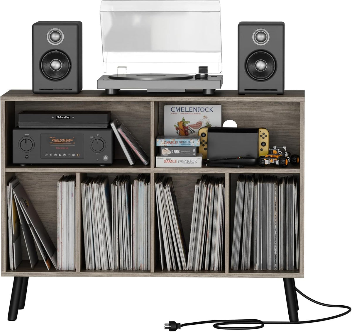 Cozy Castle Record Player Stand with Vinyl Storage Cabinet, Wood Turntable Ta...