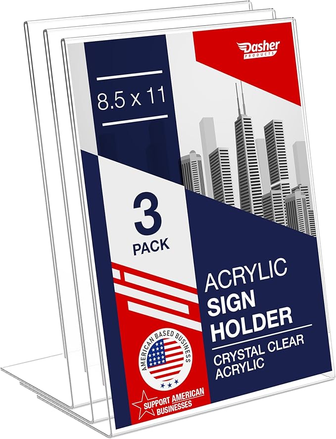 Slant Back Acrylic Sign Holder 8.5 x 11 Inches, Portrait Ad Frame and Flyer by DasherProducts