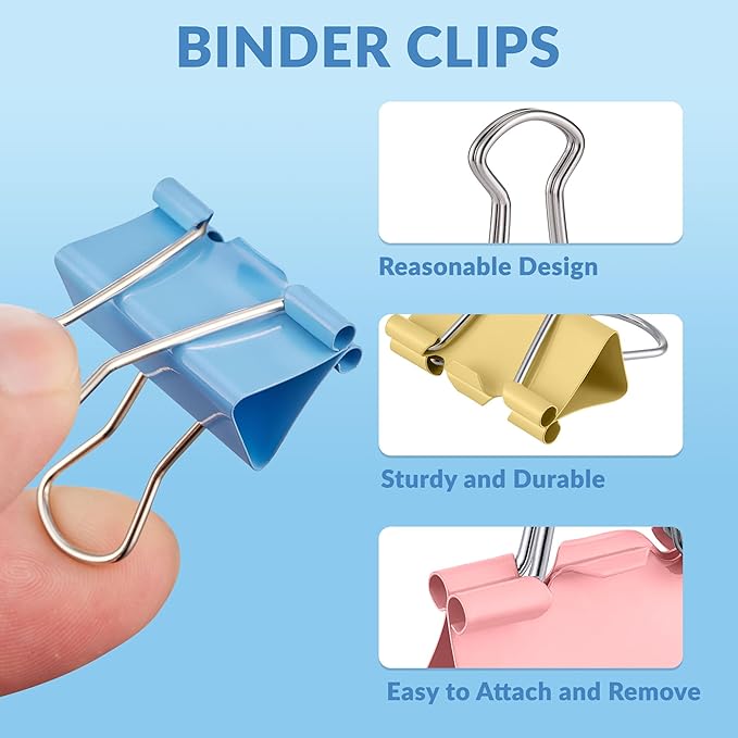 NEEWAY 100 Count Binder Clips Assorted Sizes, Paper Binder Clips, Metal Paper - Image 3