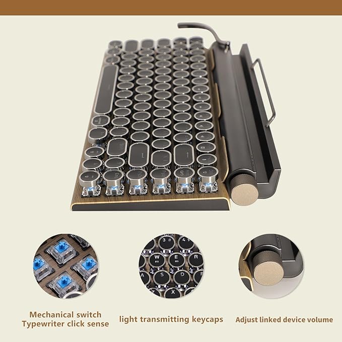 Adventurers Typewriter-Style Retro Mechanical Keyboard LED Backlight 83 Keys - Image 3