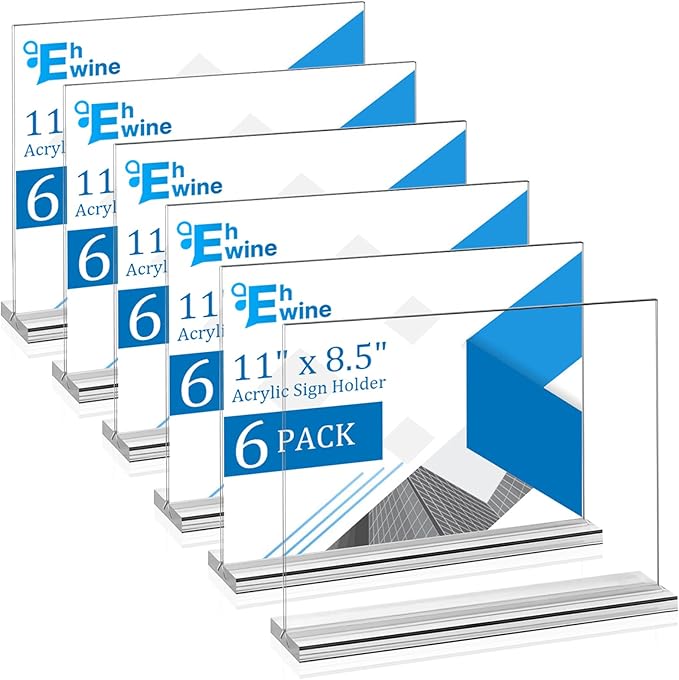 EHWINE 6 Pack Acrylic Sign Holder 8.5 x 11 Horizontal, Double-Sided Stand up by EHWINE