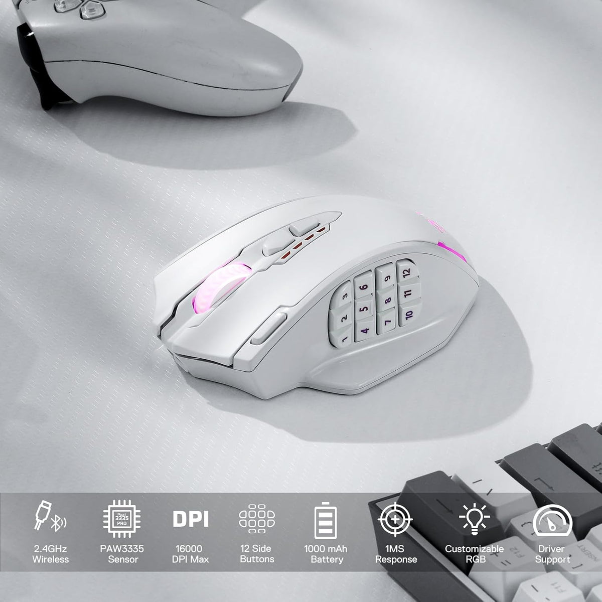 Redragon M913 Wireless RGB MMO Gaming Mouse 16000 DPI Remapping Keys
