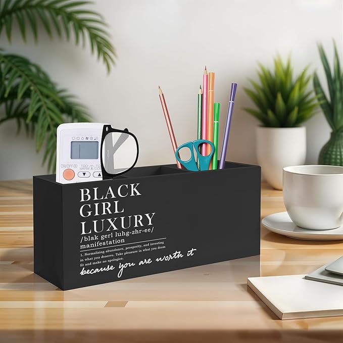 Exqcom Black Girl Luxury Inspirational Pen Pencil Holder, Desk Accessories Gifts - Image 3