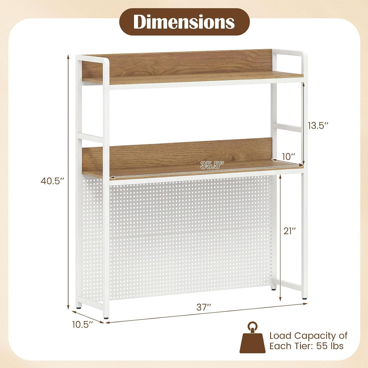 GIANTEX Desktop Bookshelf, 2-Tier Desk Hutch Dorm with Pegboard for up to 32&...