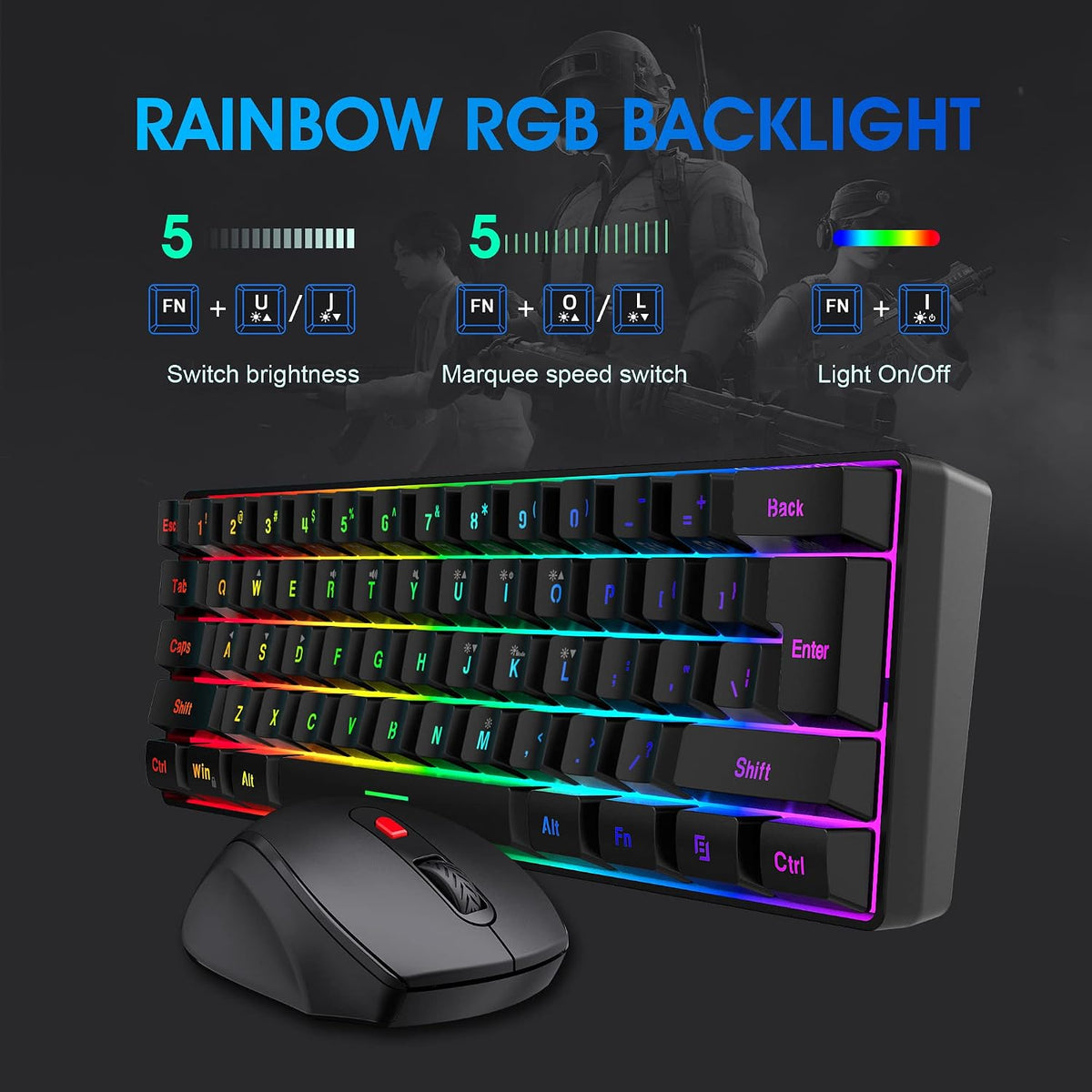 Snpurdiri 60% Wireless Gaming Keyboard and Mouse Combo, Include 2.4G Small Mi...