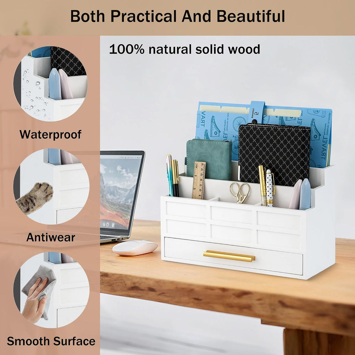 Desk Organizer with Drawer, Countertop Bill Mail Organizer and File Storage