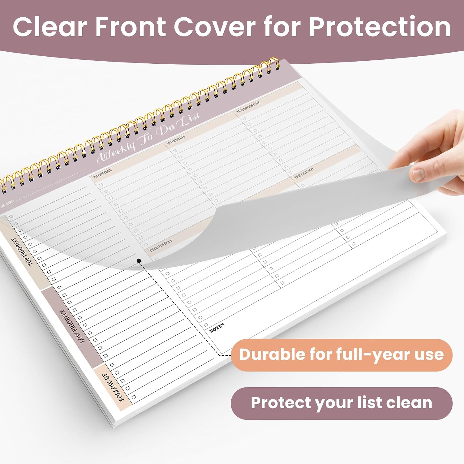 Weekly To Do List Notepad with 52 Undated Sheets（8.5"×11"）- Undated Weekly Planner Notepad for Office Desk Accessories and Supplies - Midnight Lilac