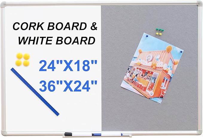 DEVELOP Grey Felt Bulletin & Magnetic Dry Erase Combo Board, 24 x 18 Inch by DEVELOP