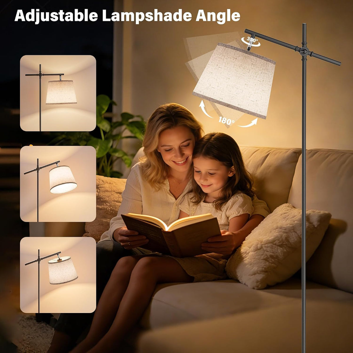 SIBRILLE Floor Lamp with Linen Shade, Dimmable Tall Standing Lamp with Remote...