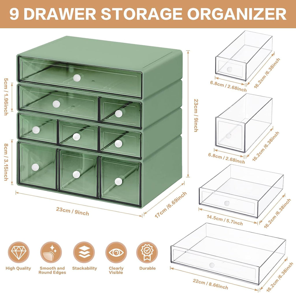 desk storage organizer with 9 drawers, 4 tiers, close-up detail