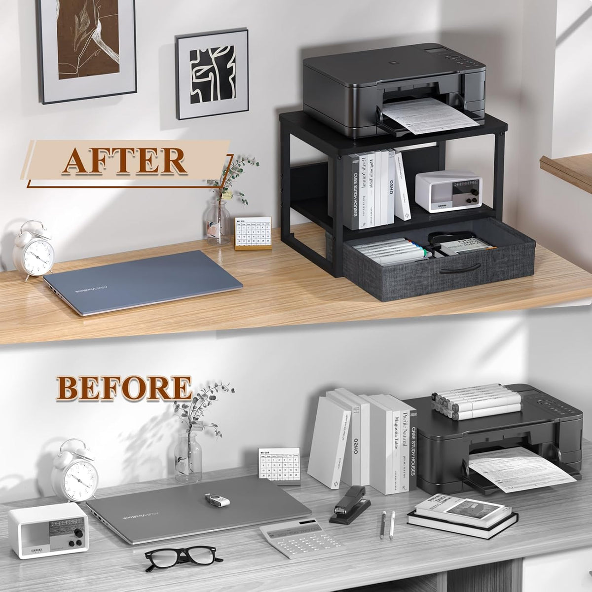 MARTY Desktop Printer Stand with Storage Drawer, Printer Riser for Desk