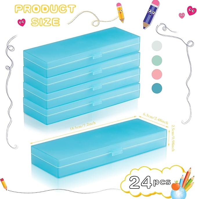 Fainne 24 Pcs Plastic Pencil Case Bulk Pencil Boxes Plastic Stationery Case - Image 2