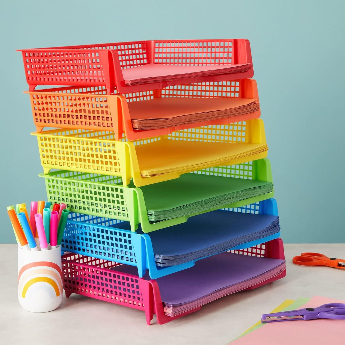 Bright Creations Teacher Supplies Letter Tray Organizer - 6-Pack Rainbow, 9 x...