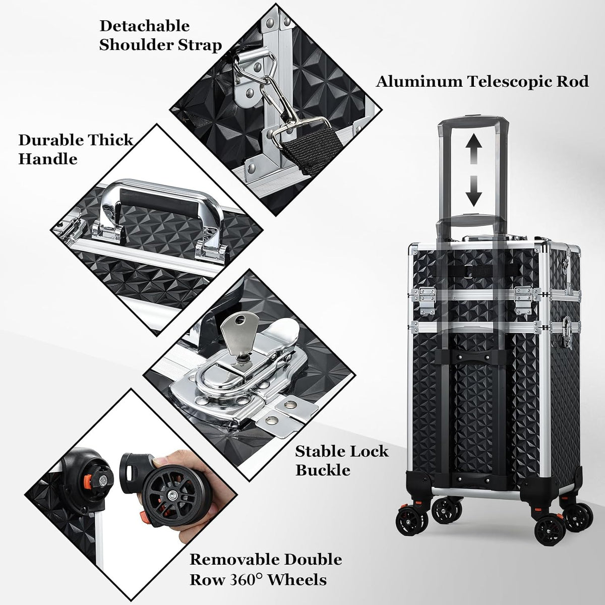Joligrace Rolling Makeup Case with Drawers - Tattoo Storage Organizer Travel ...