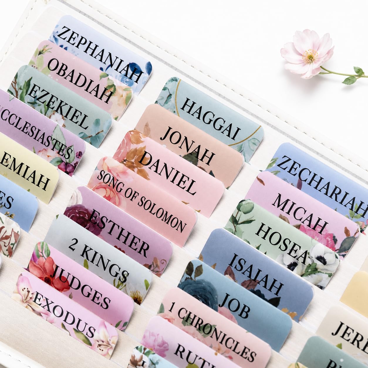 UPAFEXXI-Laminated Bible Tabs with Book Summaries(Floral) | Bible Tabs for Women and Men, Reposition Large Print Stickers, Easy to Read, Easy Navigation, Bible Study Supplies