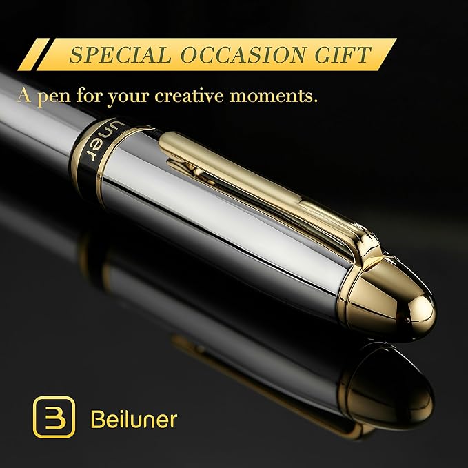 BEILUNER 315 Silver Chrome Fountain Pen, Stunning Luxury Pens - Image 7