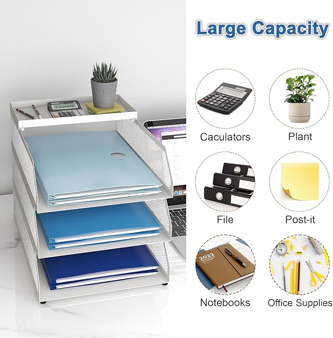Natwind 3-Tier Stackable Paper Tray, Metal Mesh Desktop Organizer, Paper Sorter - Image 6