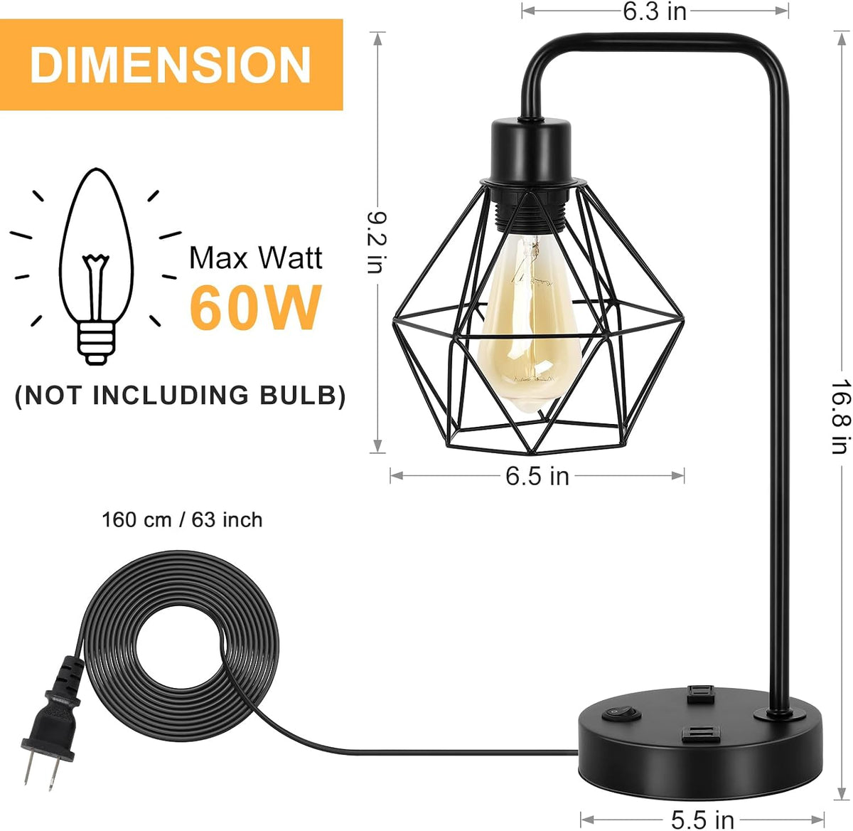 BTY Industrial Table Lamps Set of 2 Vintage Desk Lamp Metal Cage Nightstand B...
