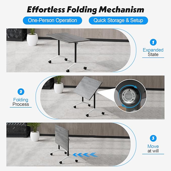 Goakwwuz Conference Room Table, Folding Conference Tables, Thicken Grey Tabletop - Image 4