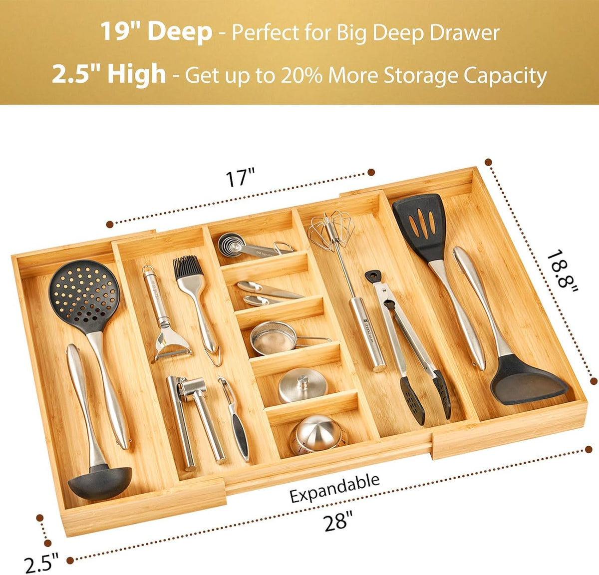 Umilife Extra Large Expandable Kitchen Drawer Organizer for Utensil and Junk,...