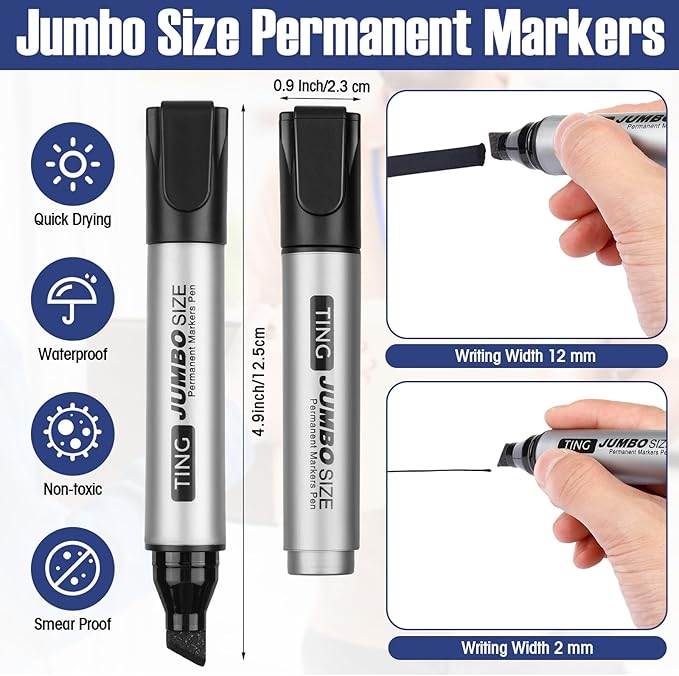 Fuutreo 10 Pack Jumbo Permanent Markers Bulk Large Chisel Tip Permanent Markers - Image 3