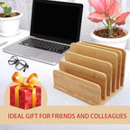 Deefielly Desk File Mail Organizer Countertop, 5 Slots Bamboo Folder Sorter - Image 6
