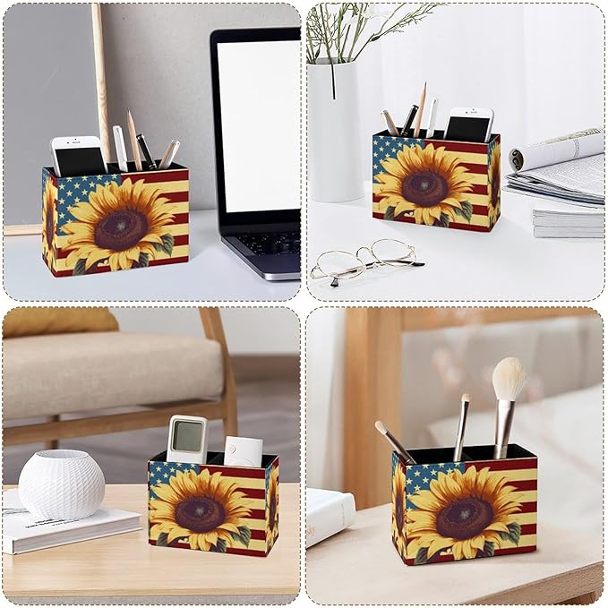 Famame Sunflower on American Flag Pencil Holder - Image 4