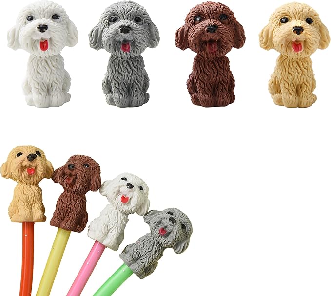 24Pcs Pencil Top Erasers for Kids, Dog Pencil Erasers Toppers Bulk, Cute Cap by TDOCK