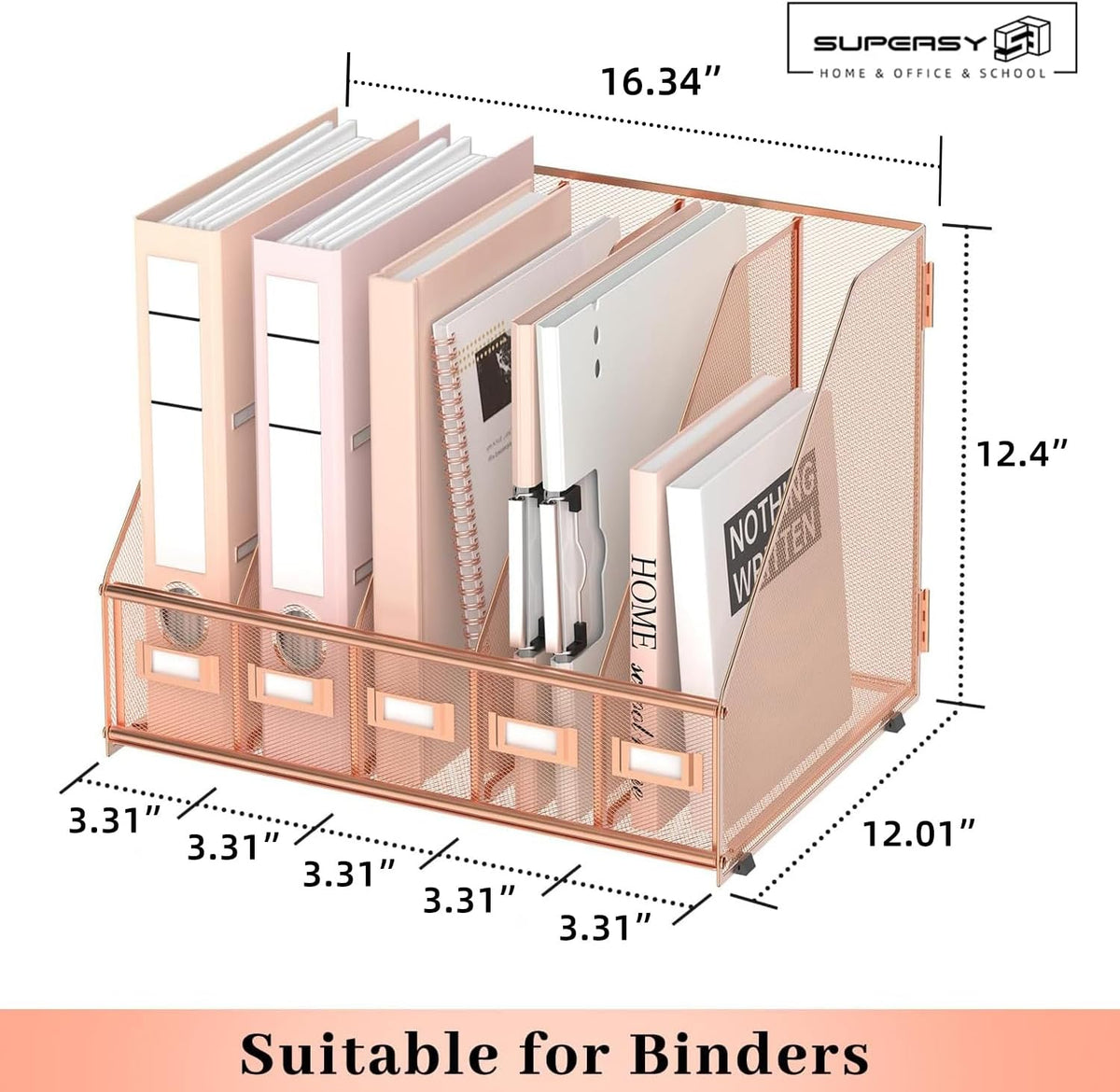 SUPEASY Desk Organizers Metal Desk Magazine File Holder with 5 Vertical Compa...