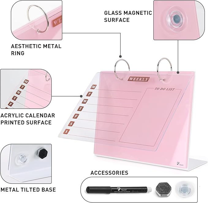 Desktop Glass Dry Erase & Acrylic Aesthetic Desk Calendar Weekly to-do List - Image 4