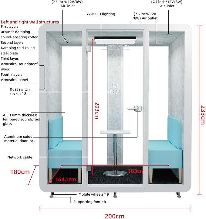GEARONIC Mobile Office Pod Booth, Sound Proof Office Booth Pod - Image 9