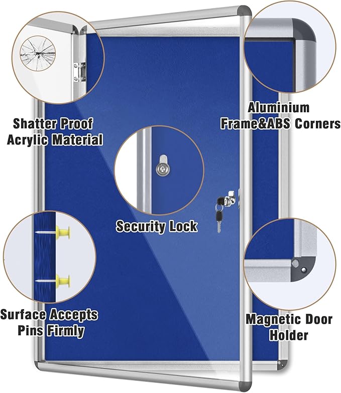 Mifuro 38"x28" Enclosed Bulletin Board, Lockable Weather-Resistant Aluminum - Image 3