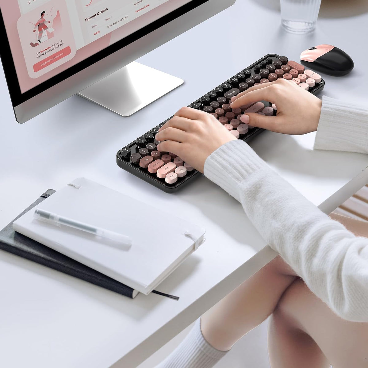 MOFII Wireless Keyboard and Mouse Combo, Retro Full Size Typewriter Keyboard ...
