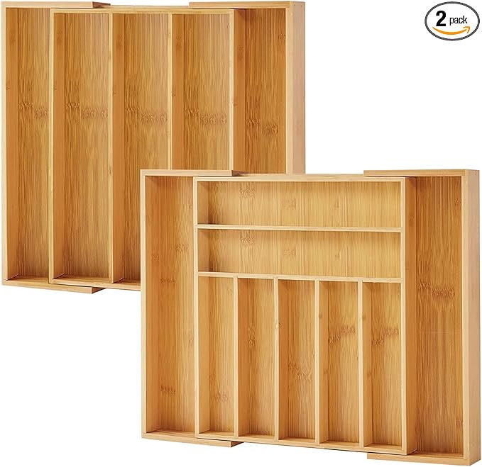 Bamboo Drawer Organizer, 2 Pack by PURAWOOD