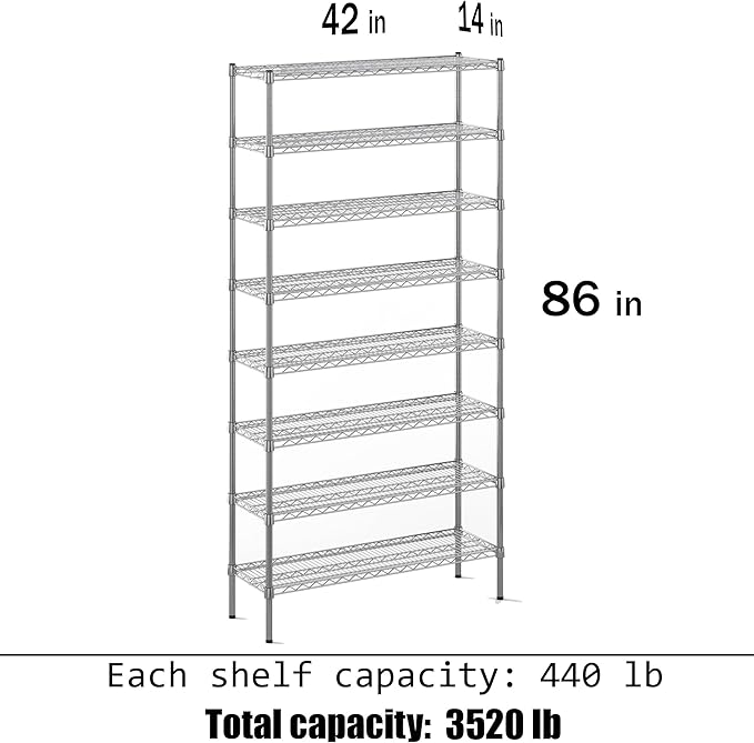 Regal Altair 14" Deep x 42" Wide x 86" Height Wire Shelving Kit | 8-Tier | NSF - Image 3