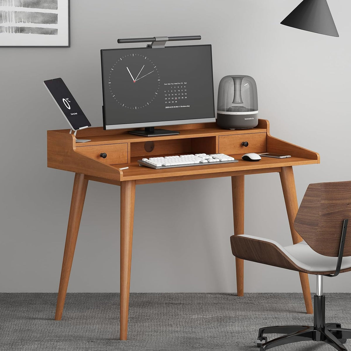 Mid Century Modern Desk, 41" Wood Home Office Writing Computer or Laptop...