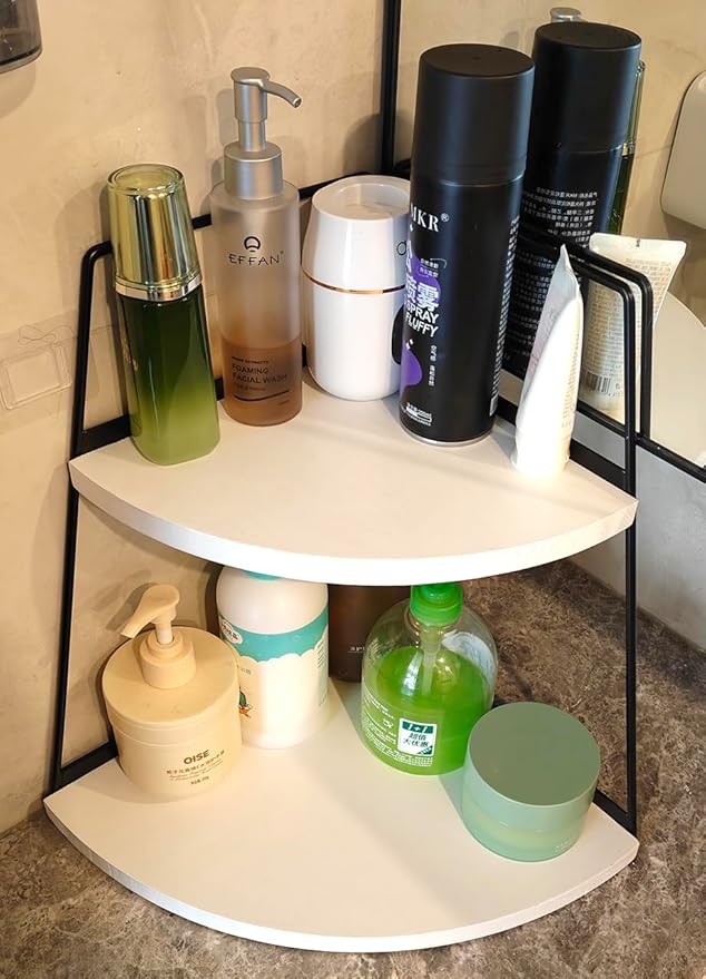 2 Tier Bathroom Counter Organizer, Standing Rack Cosmetic Holder, Wood Bathroom - Image 5