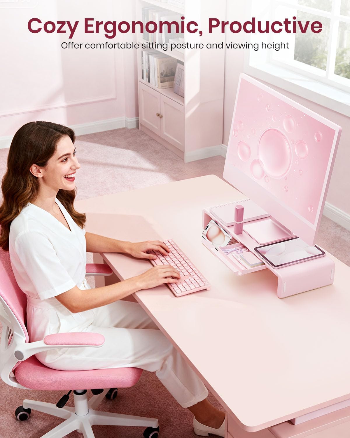 Pink Monitor Stand Riser, Klearlook Foldable, Height Adjustable Computer Stan...