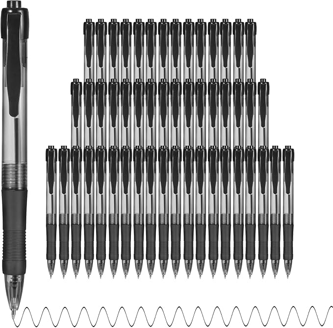 deegtran Pens Bulk, 50 Pack No Bleed Black Ink Click Pens by DEEGTRANPENS