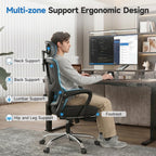 Ergonomic Office Chair with Footrest, 90-145° Reclining Desk Chair with Adjustable Lumbar Support & Headrest, High Back Mesh Computer Chair for Home Office/Gaming, 350lbs Capacity