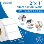 2" X 1” Direct Thermal Labels (1300 Count, 1 Roll) | Perforated Shipping Labels, Address, UPC Barcode Stickers for Inventory - Compatible With Zebra and Rollo Printers