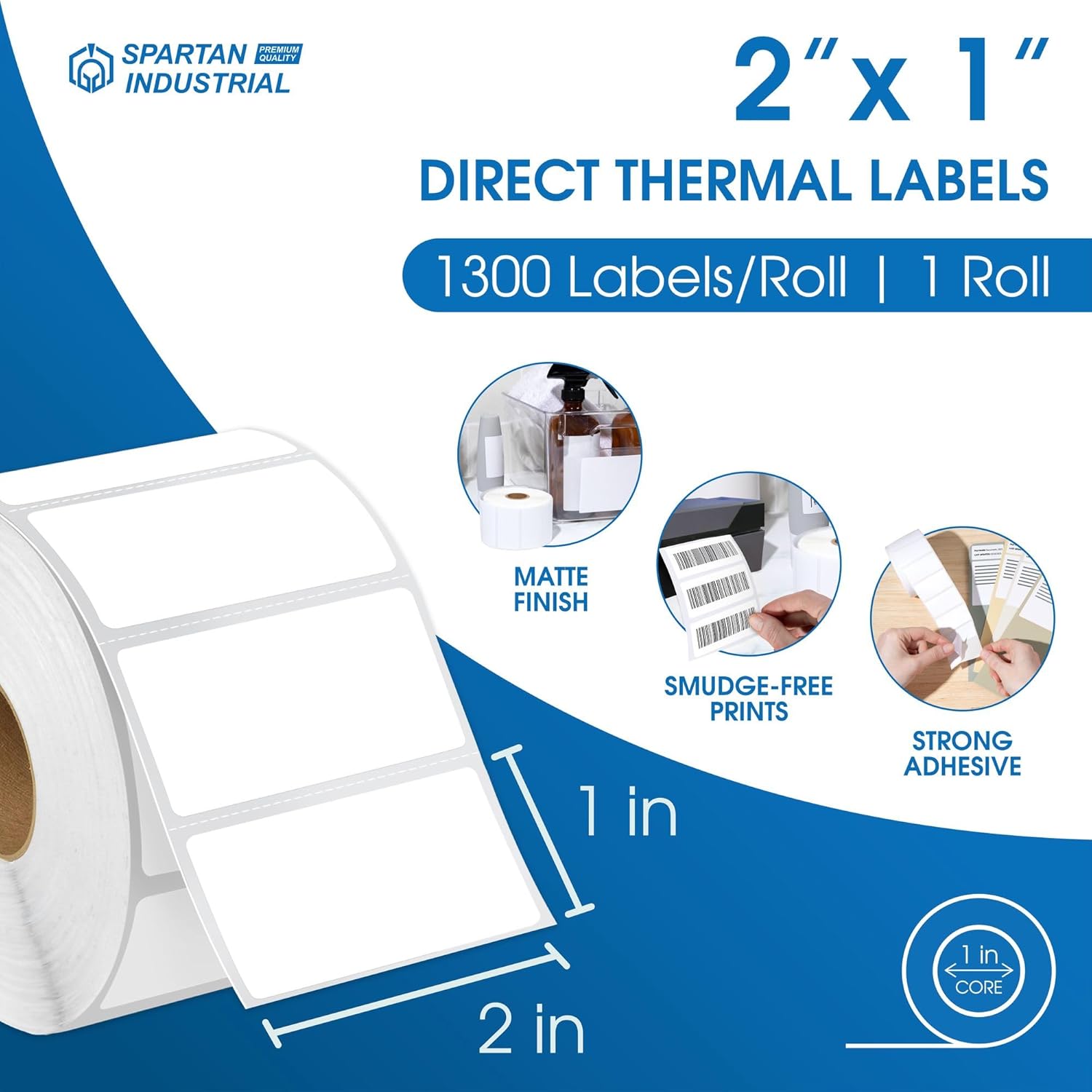 2" X 1” Direct Thermal Labels (1300 Count, 1 Roll) | Perforated Shipping Labels, Address, UPC Barcode Stickers for Inventory - Compatible With Zebra and Rollo Printers