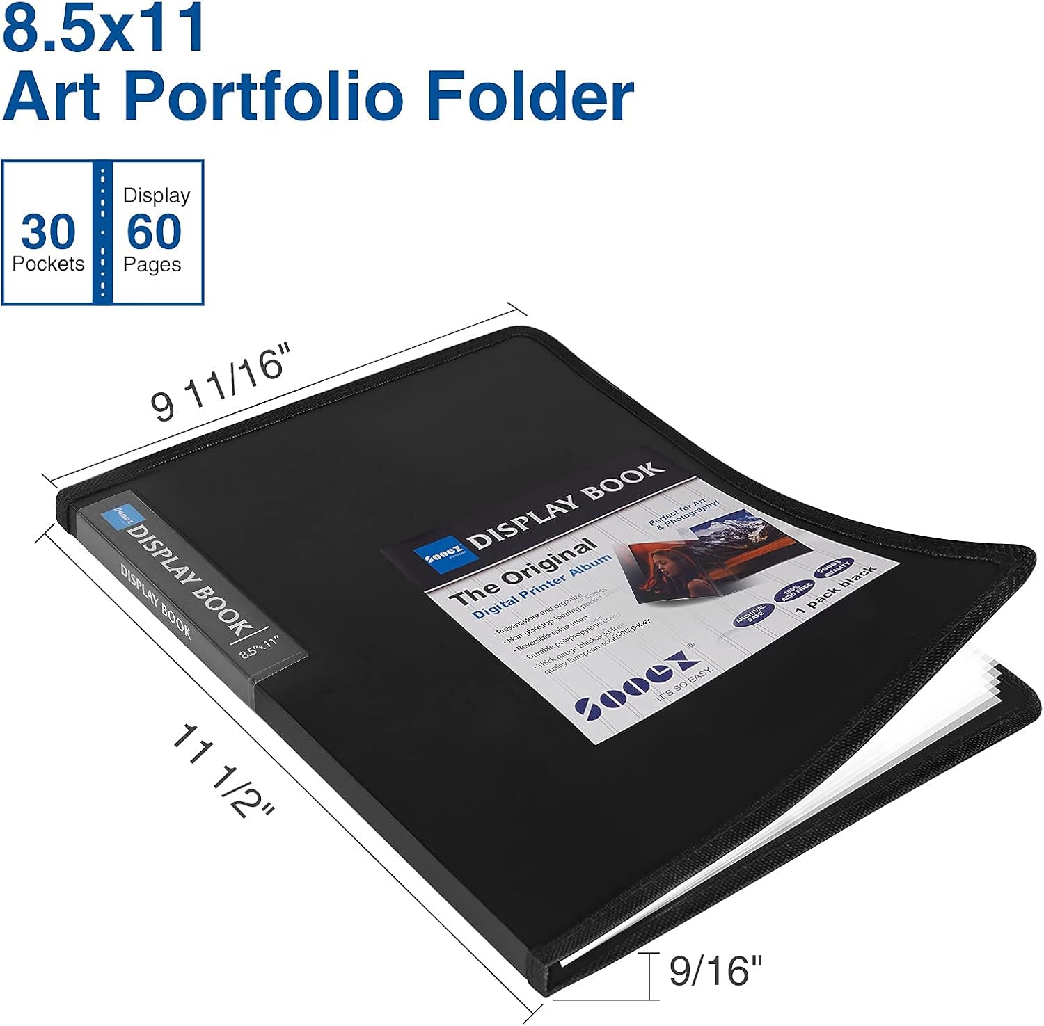 Sooez 30-Pocket Binder with Plastic Sleeves 8.5x11,Heavy Duty Art Portfolio | Folder with Clear Sheet Protectors, Display 60 Pages, Presentation Book for Artwork, Document Organizer Binder