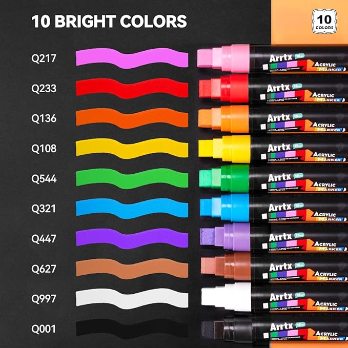 Arrtx 10-Piece Jumbo Acrylic Paint Markers, 15mm Felt Tip, Waterproof, DIY - Image 3