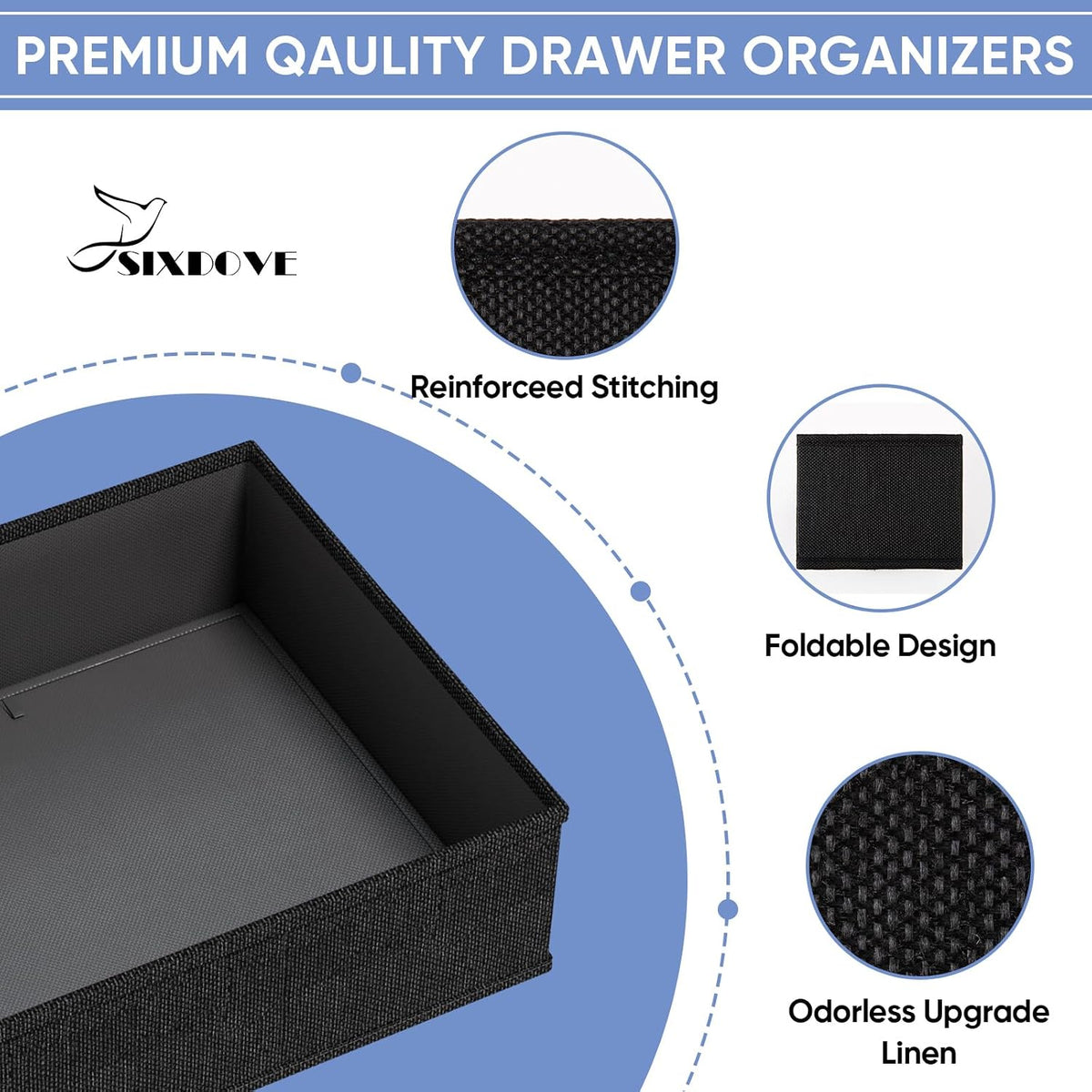Drawer Organizer Bins Clothes for Underwear,Socks,Ties,20 Pack,Black
