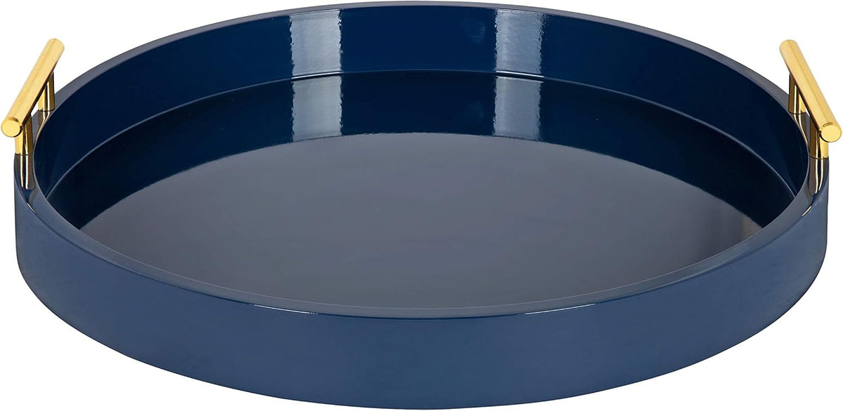 Kate and Laurel Lipton Modern Round Tray, 15.5" Diameter, Navy Blue and ...