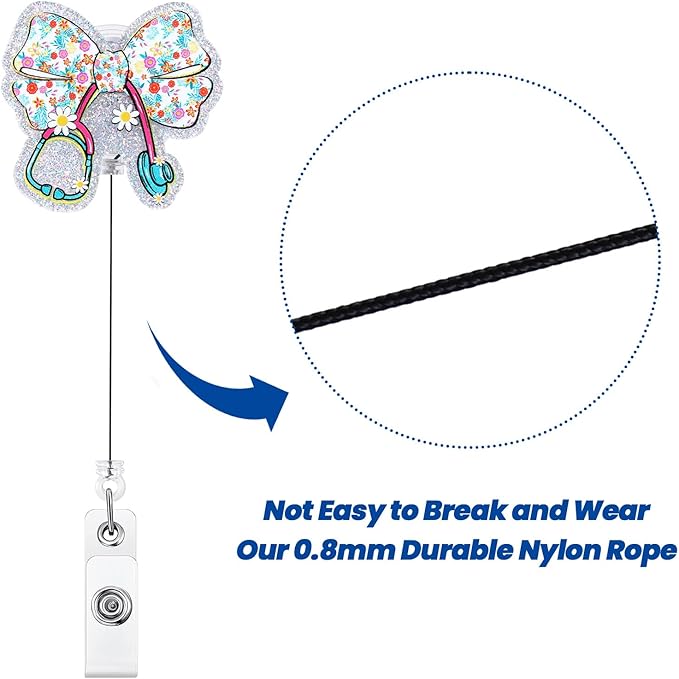 Cute Floral Bow Stethoscope Doctor Badge Reel, Funny Retractable ID Card - Image 5