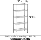 Regal Altair 14" Deep x 30" Wide x 64" Height Wire Shelving Kit | 5-Tier | NSF - Image 3