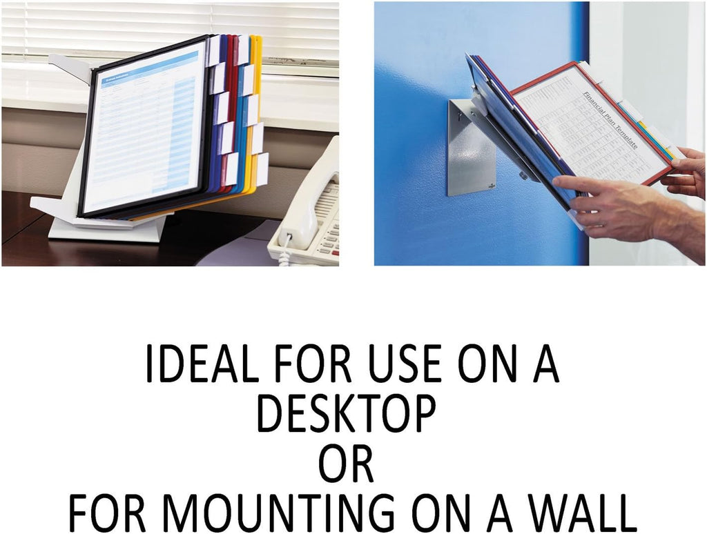 durable vario desktop reference system, 10 panels, assorted on a desk or shelf