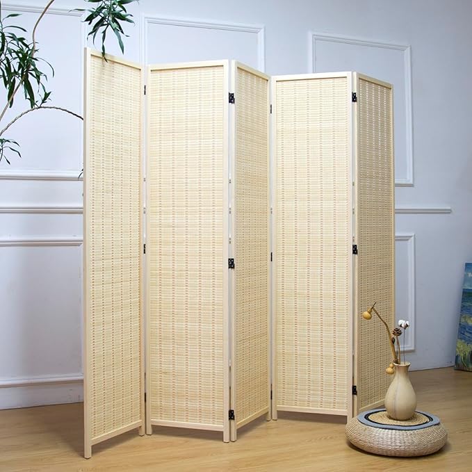 Furnnylane 5 Panel Room Divider and Folding Panel Screen, Bamboo Panel Divider - Image 3